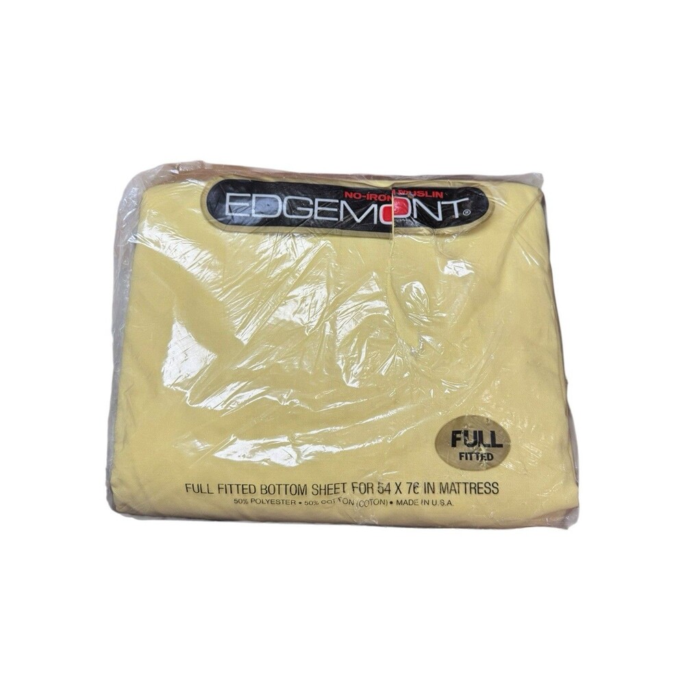 Vintage NOS Full Fitted Sheet Yellow Edgemont No Iron Muslin USA Made